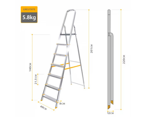 Стремянка алюминиевая 7 ступ. (нагр. на ступень 150кг) - ТМ Denzel