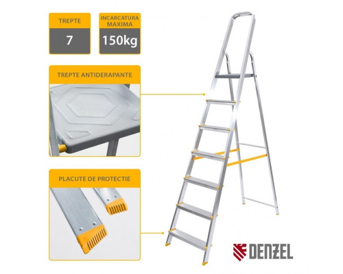 Стремянка алюминиевая 7 ступ. (нагр. на ступень 150кг) - ТМ Denzel