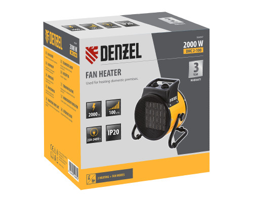 Тепловая пушка, керам. нагреватель (тепловентилятор) DHC 2-100, 230 В, 0,025/1/2 кВт - ТМ DENZEL.
