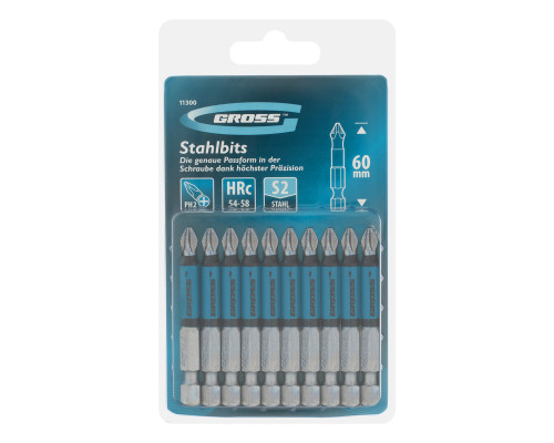 Бита PH 2х60мм, сталь S2, магнит. св-ва, с насечкой (уп.10шт) - ТМ Gross