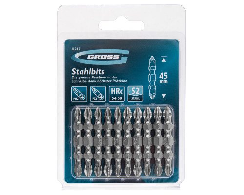 Бита двухсторонняя PH2/PZ2х45мм, сталь S2, (уп.10шт) - TM Gross