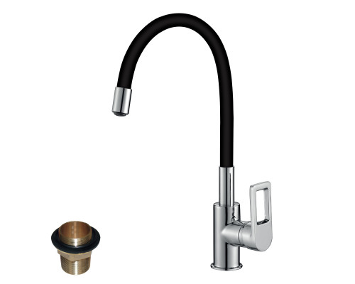Смеситель Rossinka Z35-35U-Black, кухня, латунный, высокий цв. гибкий излив, однорычажный (к. 35)