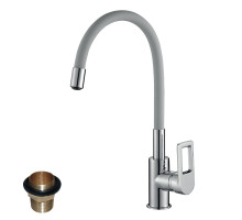 Смеситель Rossinka Z35-35U-Gray, кухня, латунный, высокий цв. гибкий излив, однорычажный (к. 35)