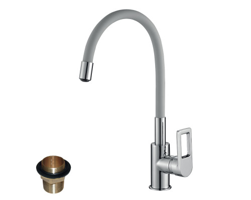 Смеситель Rossinka Z35-35U-Gray, кухня, латунный, высокий цв. гибкий излив, однорычажный (к. 35)