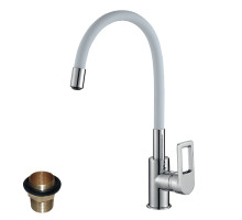 Смеситель Rossinka Z35-35U-White, кухня, латунный, высокий цв. гибкий излив, однорычажный (к. 35)