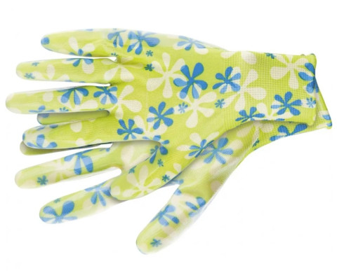 Перчатки садовые из полиэстера с нитрильным обливом, зеленые, S  - ТМ Palisad