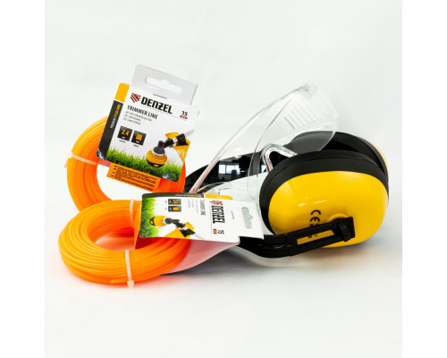 Набор для триммера, базовый, леска 2,4мм х 15м 2шт + очки + наушники - TM Denzel Набор для триммера, базовый, леска 2,4мм х 15м 2шт + очки + наушники - TM Denzel