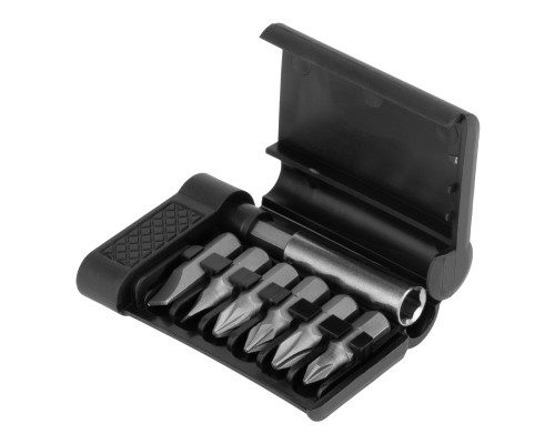 Набор бит SL5,7; PH1,2; PZ1,2 с магнит. адап. для бит, сталь 45Х, в пласт. боксе, 7предм-TM Sparta