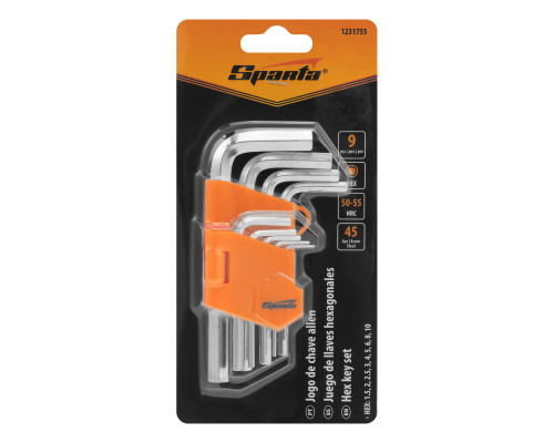 Набор ключей имбусовых HEX 1,5–10 мм, 45x, закаленные, 9шт., Короткие, никель - ТМ Sparta
