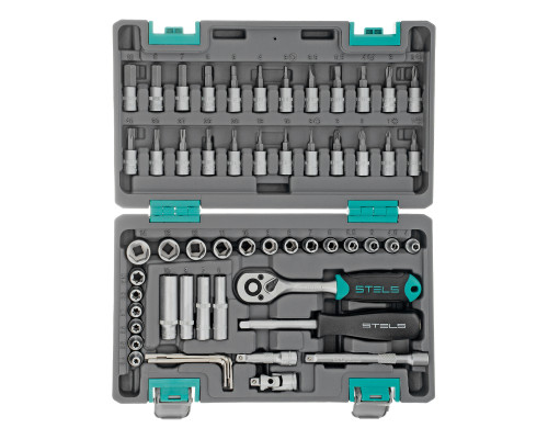 Набор инструментов, 1/4", CrV, пласт. кейс 57 пред. - TM STELS