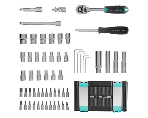 Набор инструментов, 1/4", CrV, пласт. кейс 57 пред. - TM STELS