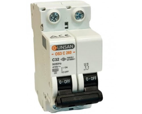 Автоматический выключатель двуполюсный 2C 32A-4,5КА-230/400V (упаковка 6шт) - TM Gunsan
