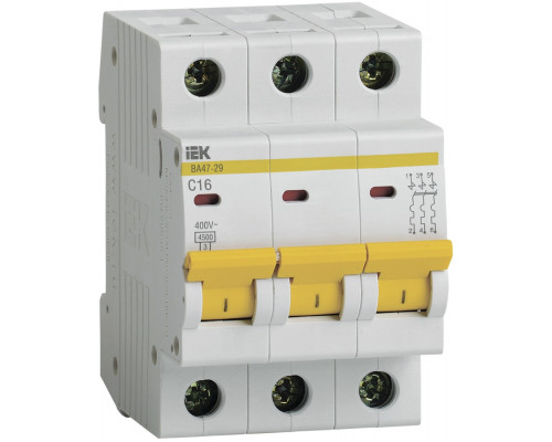 Автоматический выключатель трехфазный ВА-47-29М 3р 16А 4,5кА х-ка. "С" ИЭК