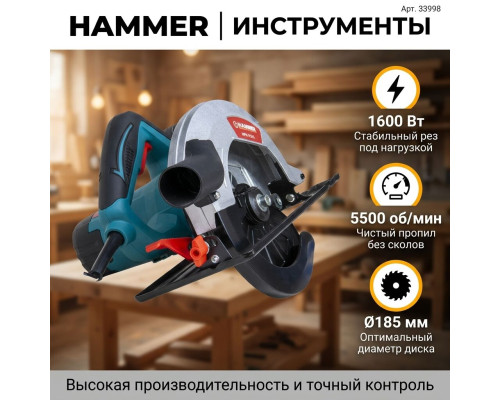 Пила циркулярная 1600Вт 5500 об/мин Ø185мм MPN-KS65 - TM Hammer