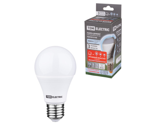 Лампа светодиодная А60 - 10 Вт-230 В -4000 К–E27 "Лампа-ДИММЕР" - TM TDM Лампа светодиодная А60 - 10 Вт-230 В -4000 К–E27 "Лампа-ДИММЕР" - TM TDM