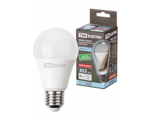 Лампа светодиодная А60-9 Вт-230 В-4000 К-E27 "СЕНСОР" - ТМ TDM