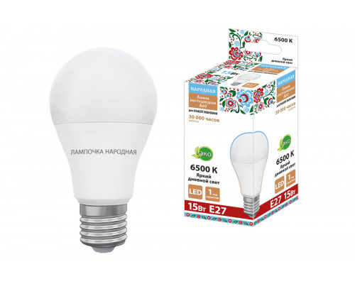 Лампа светодиодная НЛ-LED-A60-15 Вт-230 В-6500 К-Е27, (60х118 мм), Народная - ТМ TDM Лампа светодиодная НЛ-LED-A60-15 Вт-230 В-6500 К-Е27, (60х118 мм), Народная - ТМ TDM