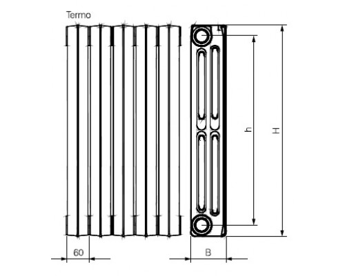 Радиатор чугунный TERMO 500/95; вес/сек-4,35кг; тепл. мощн/сек-73,4 Вт; объем/сек-0,6л ТМ Viadrus Радиатор чугунный TERMO 500/95; вес/сек-4,35кг; тепл. мощн/сек-73,4 Вт; объем/сек-0,6л ТМ Viadrus