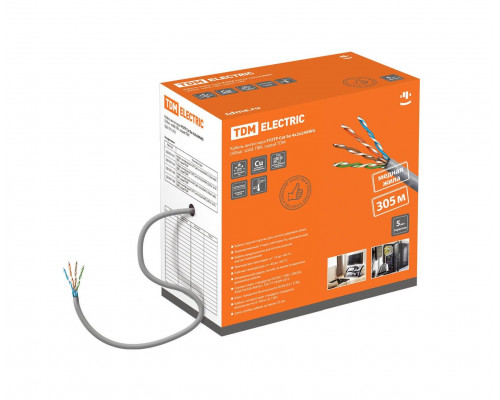 Кабель витая пара F/UTP Cat 5e 4х2х24AWG (305м)  solid, ПВХ, серый - TM TDM