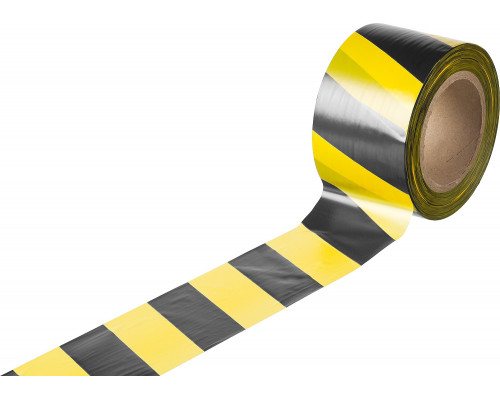 Лента сигнальная 75мм х 100м, жёлто-чёрная, (уп.48шт) - TM BAUWELT