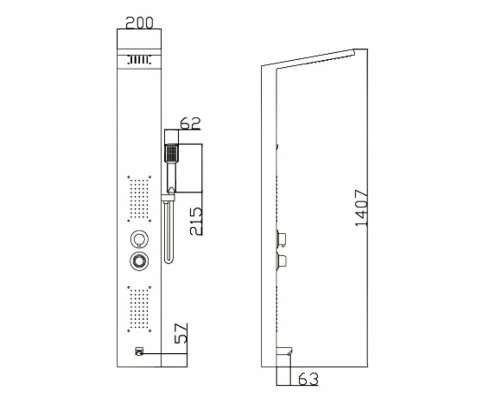 Душевая стойка P3545-6 гидромассажная, 3-х режимная, черная ТМ Potato