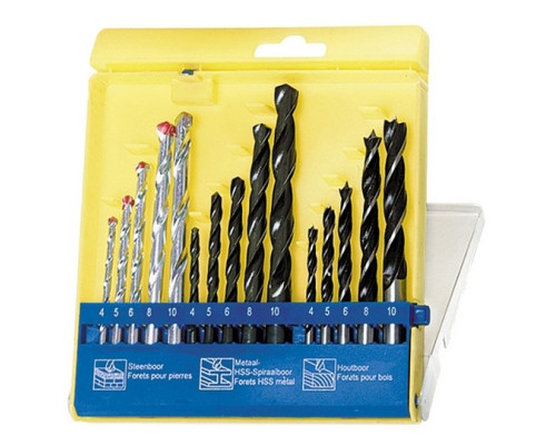 Набор сверл по бетону, металлу, дереву 4-5-6-8-10мм, 15шт, пласт. бокс, цилиндр. хвост. - TM Sparta
