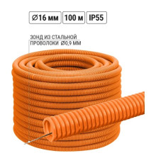 Труба гофр.ПНД d16 с зондом (100 м) легкая оранжевая (уп.100м.п.) - ТМ TDM