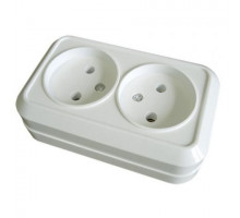 Розетка двойная 2П открытой установки IP20 10А, белая "Ceramico" - TM TIR