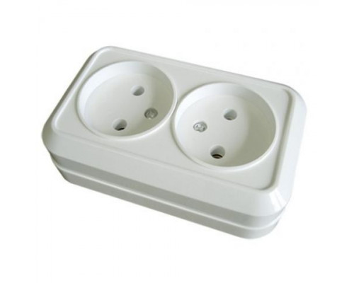 Розетка двойная 2П открытой установки IP20 10А, белая "Ceramico" - TM TIR Розетка двойная 2П открытой установки IP20 10А, белая "Ceramico" - TM TIR