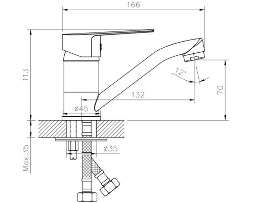 Смеситель Rossinka S35-22, кухня, латунный, короткий излив, однорычажный (к. 35)