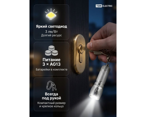 Фонарь-брелок "Компакт 3", светодиодный 3 лм/Вт, бат. 3 *AG13 - TM TDM