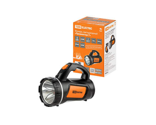 Фонарь светодиод. "Прожектор 7" аккумуляторный 3 Вт LED+COB 120 лм 37 В 15 А*ч USB - TM TDM Фонарь светодиод. "Прожектор 7" аккумуляторный 3 Вт LED+COB 120 лм 37 В 15 А*ч USB - TM TDM