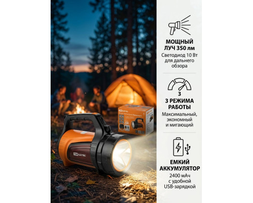 Фонарь светодиод. "Прожектор 9" аккумуляторный 10 Вт LED 350 лм 37 В 24 А*ч USB - TM TDM