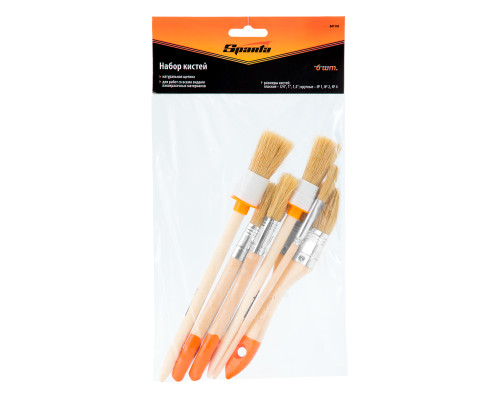 Набор кистей, 6 шт, плоские 3/4", 1", 1/5" круглые №1, №2, №4 - TM Sparta