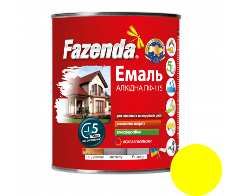 Желтая эмаль ПФ-115, Fazenda, 0,9кг, 6 шт Желтая эмаль ПФ-115, Fazenda, 0,9кг, 6 шт