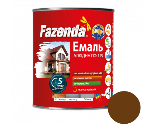 Коричневая эмаль ПФ-115, Fazenda, 0,9кг, 6 шт Коричневая эмаль ПФ-115, Fazenda, 0,9кг, 6 шт