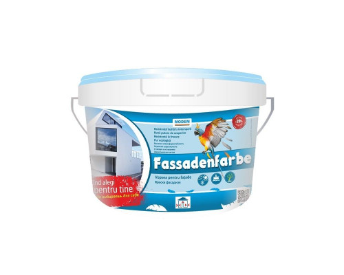 Краска Modem Fassadenfarbe 3 кг латексная для нар. работ Краска Modem Fassadenfarbe 3 кг латексная для нар. работ
