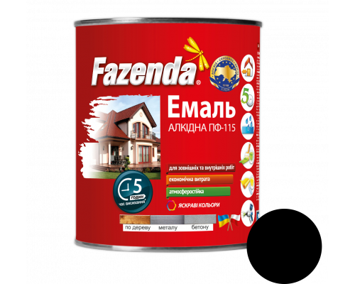 Черная эмаль ПФ-115, Fazenda, 0,9кг, 6 шт Черная эмаль ПФ-115, Fazenda, 0,9кг, 6 шт