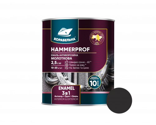 Эмаль на ржавчину 3в1 с молотковым эффектом ТМ Корабельная, антрацит №110, 2,0 л
