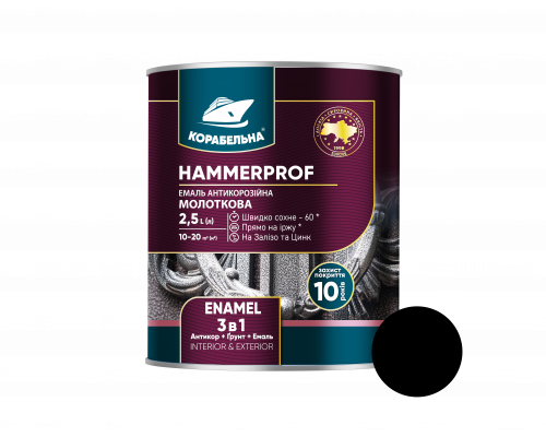 Эмаль на ржавчину 3в1 с молотковым эффектом ТМ Корабельная, черная №101, 2,0 л