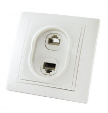 Розетка телефонная RJ11+компьютерная RJ45 белая "Таймыр" (уп.10шт) - ТМ TDM