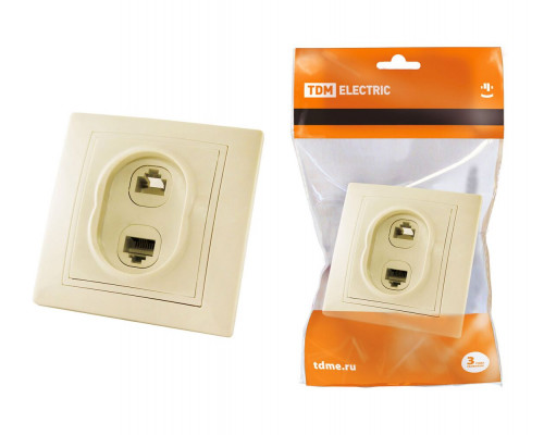 Розетка телефонная RJ11 + компьютерная RJ45 сл. кость "Таймыр" - ТМ TDM Розетка телефонная RJ11 + компьютерная RJ45 сл. кость "Таймыр" - ТМ TDM