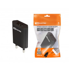 Сетевое зарядное устройство, СЗУ 2, 1 А, 1 USB, черный - TM TDM