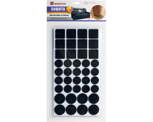 Протекторы защитные из фетра черные, в ассортименте Ø 20mm, Ø27mm, 24*24mm (уп.30) Протекторы защитные из фетра черные, в ассортименте Ø 20mm, Ø27mm, 24*24mm (уп.30)