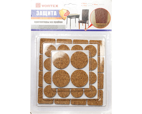 Протекторы износостойкие из пробки Ø 20mm, Ø 28mm 25x25mm (уп.30)