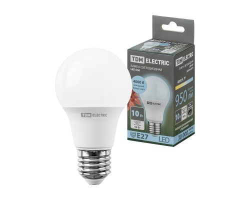 Лампа светодиодная А60 - 10 Вт-220 В -4000 К–E27 - TM TDM Лампа светодиодная А60 - 10 Вт-220 В -4000 К–E27 - TM TDM