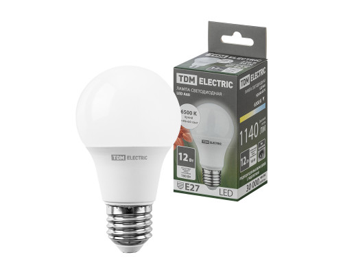 Лампа светодиодная А60 - 12 Вт-220 В -6500 К–E27 - TM TDM Лампа светодиодная А60 - 12 Вт-220 В -6500 К–E27 - TM TDM