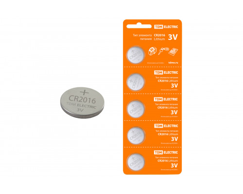 Элемент питания CR2016 Lithium 3V BP-5 (уп.100шт) - ТМ TDM Элемент питания CR2016 Lithium 3V BP-5 (уп.100шт) - ТМ TDM