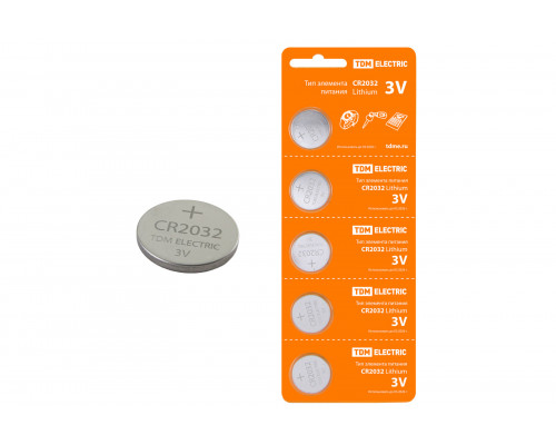 Элемент питания CR2032 Lithium 3V BP-5 (уп.100шт) - ТМ TDM Элемент питания CR2032 Lithium 3V BP-5 (уп.100шт) - ТМ TDM