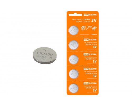 Элемент питания CR2450 Lithium 3V BP-5 (уп.100шт) - ТМ TDM Элемент питания CR2450 Lithium 3V BP-5 (уп.100шт) - ТМ TDM